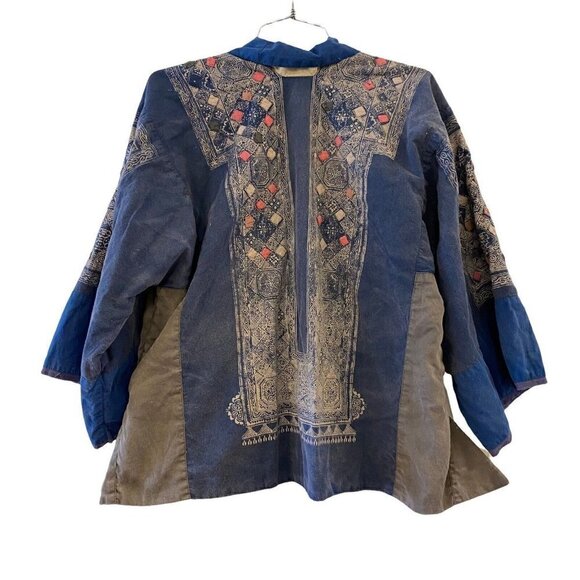 Magnolia Pearl Women’s Patch Cardigan Jacket Coat Blue Art Boho 3/4 Sleeve - Picture 6 of 12